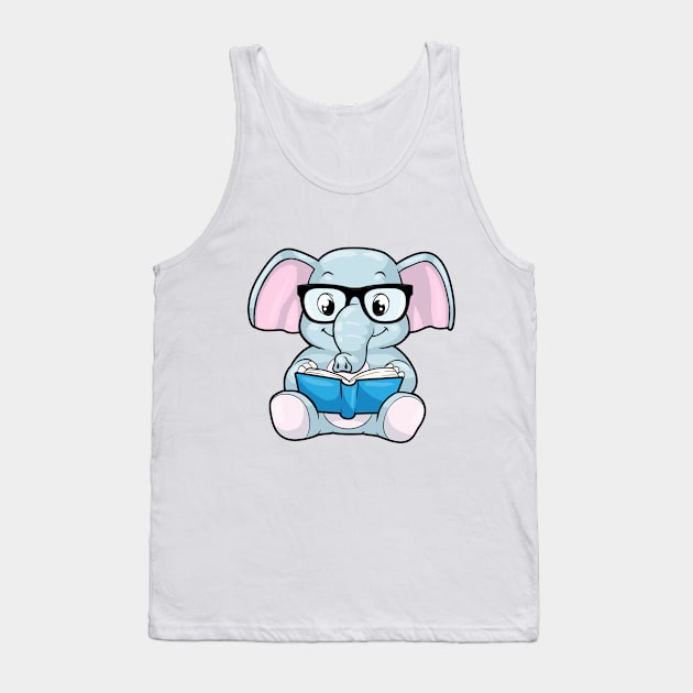 Elephant as Nerd with Glasses & Book Tank Top by Markus Schnabel